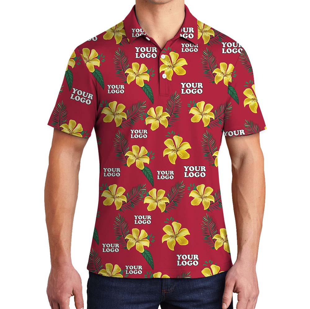Yellow And Red Floral Custom Logo Collared Polo Shirt - variant image 1