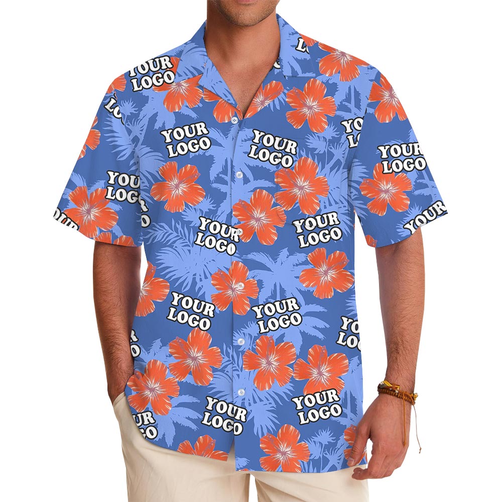Blue Custom Corporate Hawaiian Shirt Company Logo - variant image 1