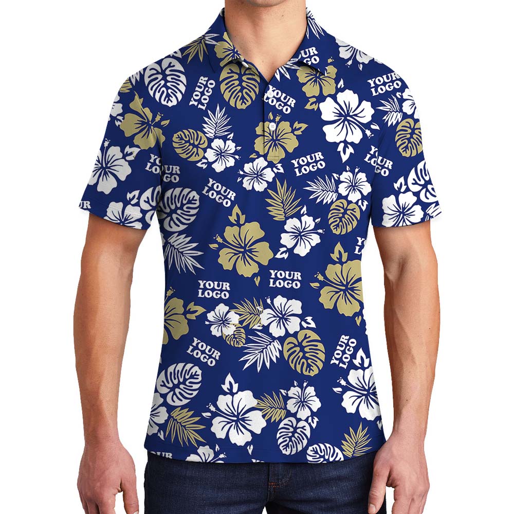 Customized Logo Navy Hawaiian Shirt With Floral Print - variant image 1