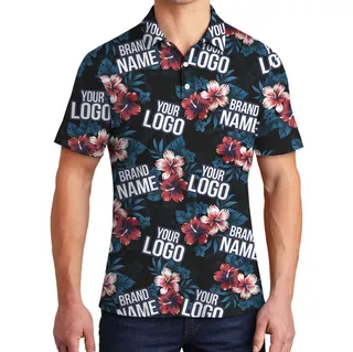 Navy Hibiscus Polo Shirt With Personalized Logo