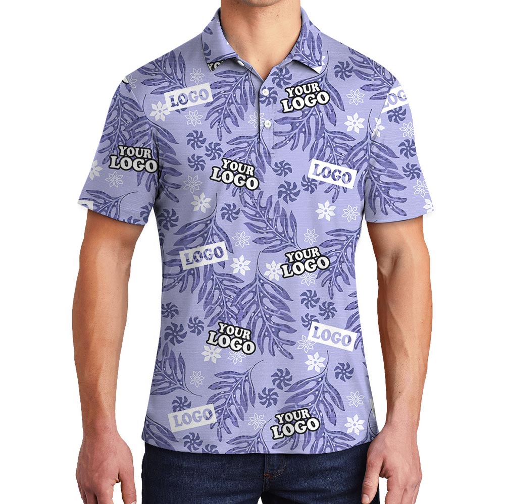 Purple Tropical Polo Shirt With Custom Logo - variant image 1