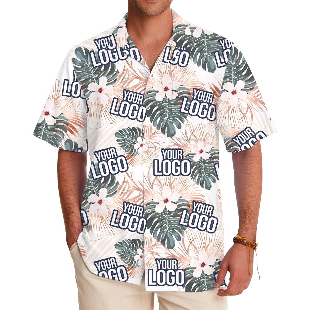 White Tropical Button Shirt With Custom Logo - variant image 1