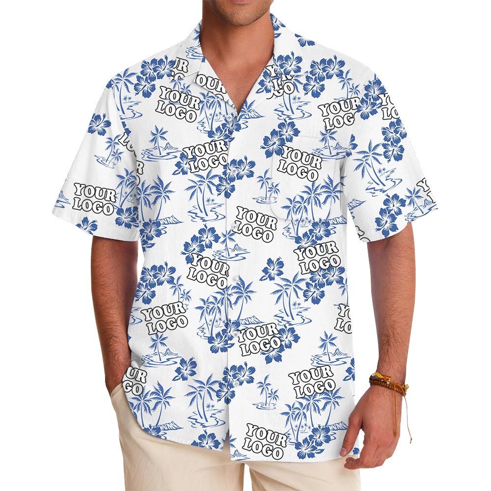 Custom Blue Logo White Hawaiian Shirt For Corporate - variant image 1