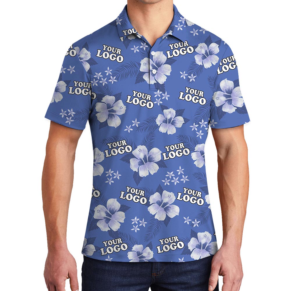 Blue Personalized Floral Polo Shirt With Logo - variant image 1