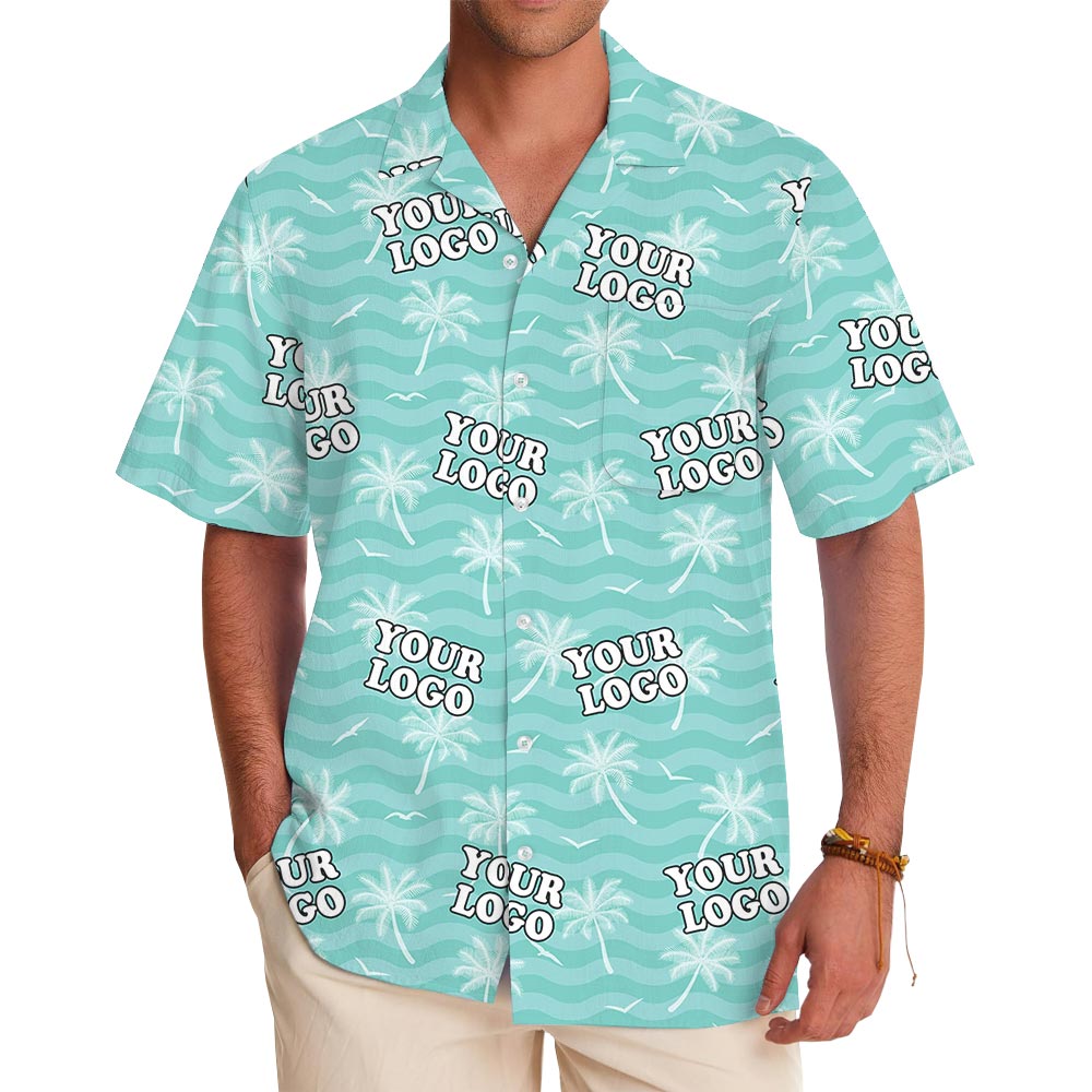 Personalized Palm Trees Blue Aloha Shirt Company Logo - variant image 1