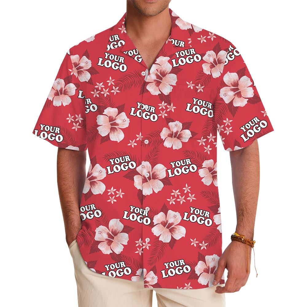 Personalized Red Floral Hawaiian Shirt Custom Logo Bulk Order - variant image 1