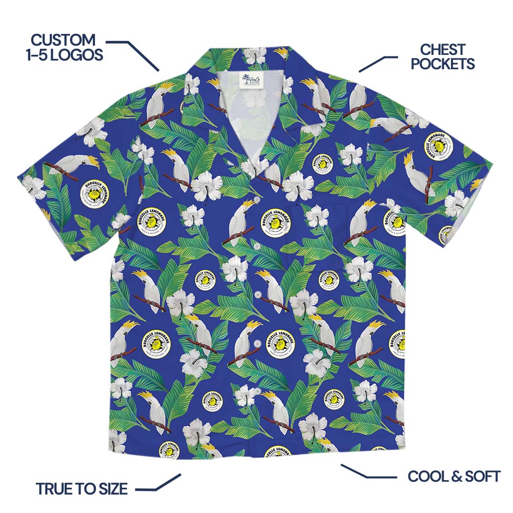 Tropical Cockatoo Hibiscus Blue Hawaiian Shirt With Custom Logo