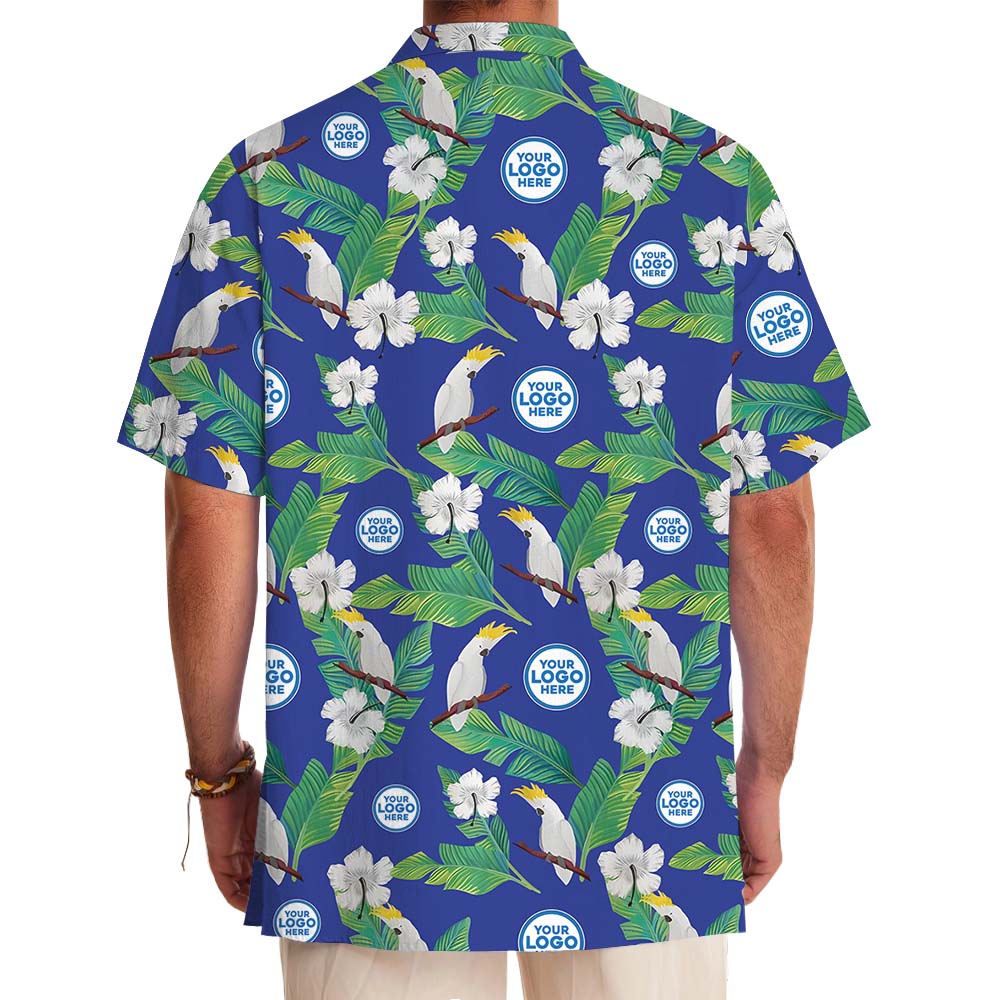 Tropical Cockatoo Hibiscus Blue Hawaiian Shirt With Custom Logo
