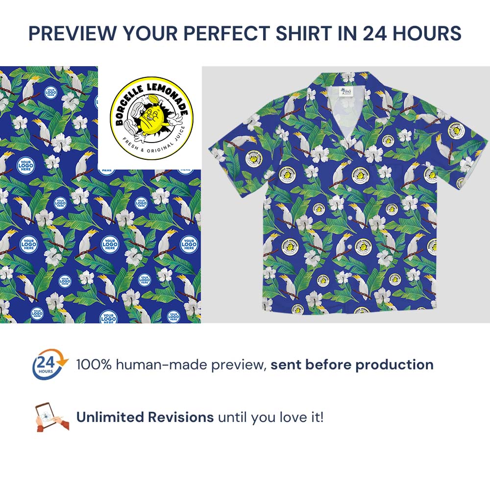 Tropical Cockatoo Hibiscus Blue Hawaiian Shirt With Custom Logo