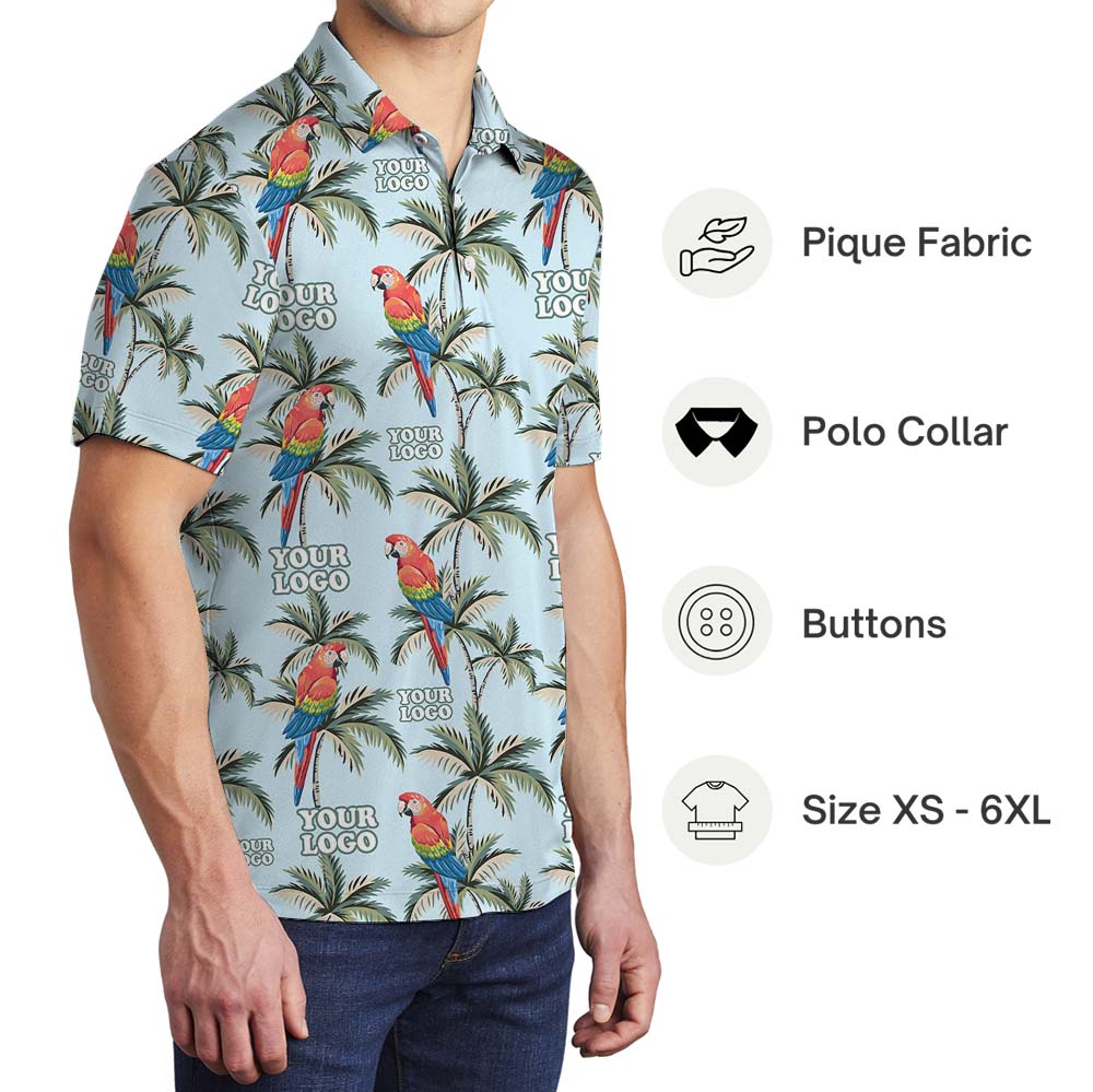 Parrot Beach Vibe Collared Polo Shirt With Custom Logo