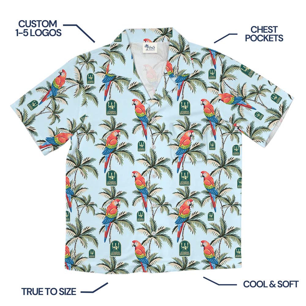 Palm Tree Parrot Hawaiian Shirt With Custom Logo