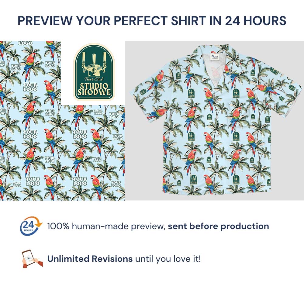 Palm Tree Parrot Hawaiian Shirt With Custom Logo