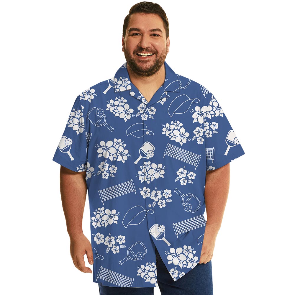Blue Floral Pickleball Hawaiian Shirt With Pocket