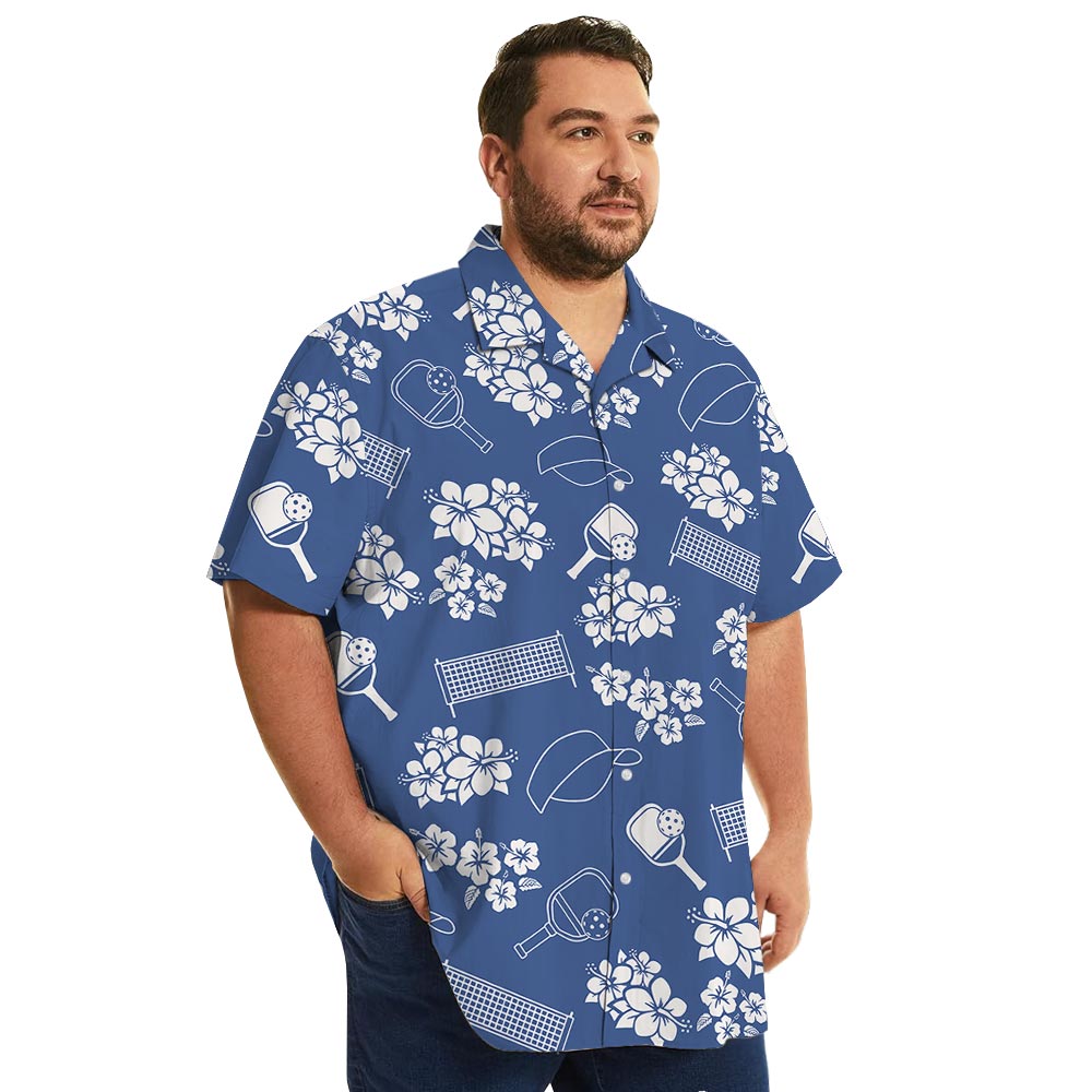 Blue Floral Pickleball Hawaiian Shirt With Pocket