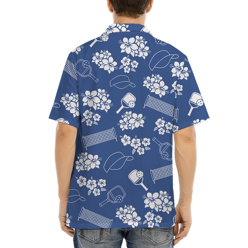 Blue Floral Pickleball Hawaiian Shirt With Pocket