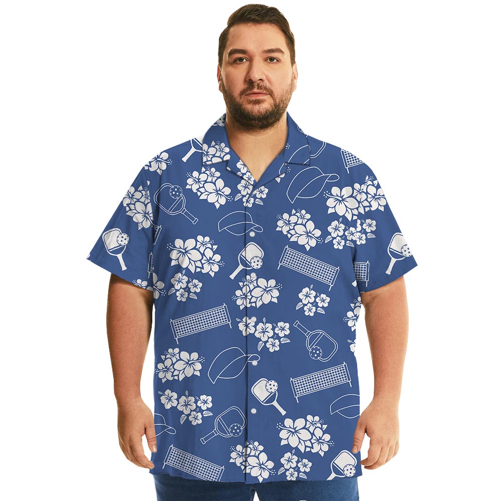 Blue Floral Pickleball Hawaiian Shirt With Pocket