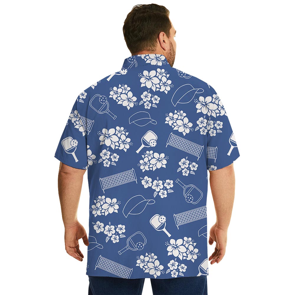 Blue Floral Pickleball Hawaiian Shirt With Pocket