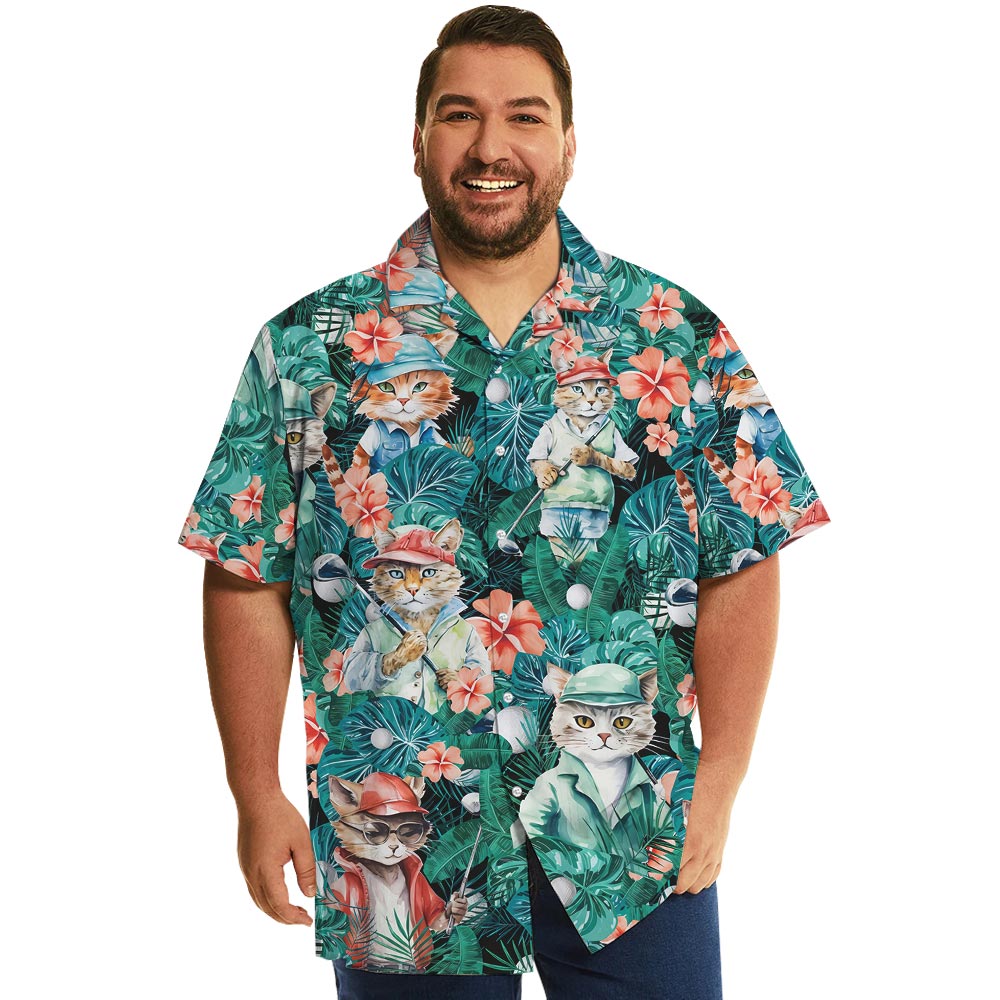 Funny Cat Golf Hawaiian Button Shirt