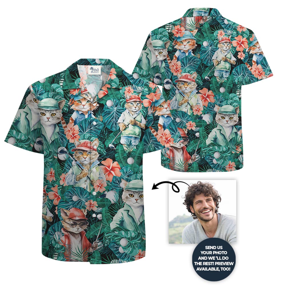 Funny Cat Golf Hawaiian Button Shirt