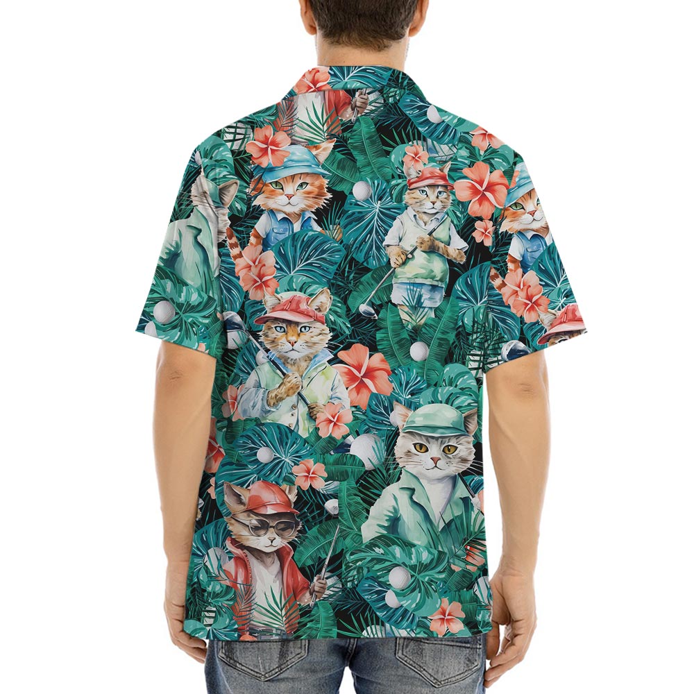 Funny Cat Golf Hawaiian Button Shirt