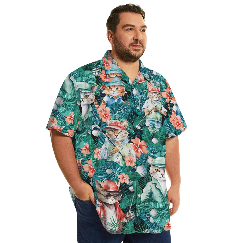 Funny Cat Golf Hawaiian Button Shirt