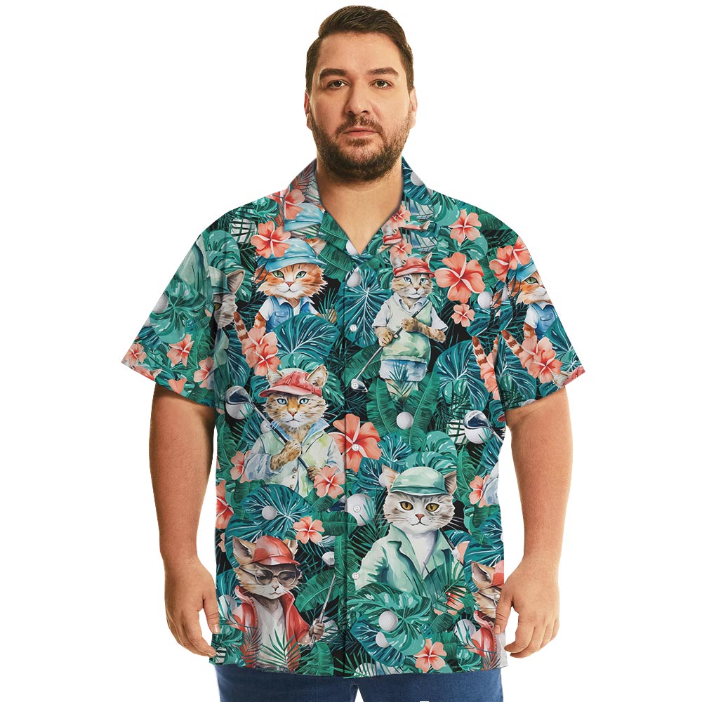 Funny Cat Golf Hawaiian Button Shirt