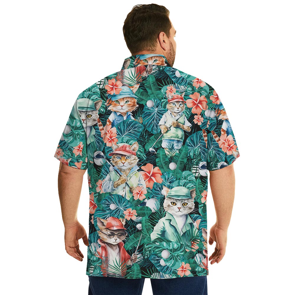 Funny Cat Golf Hawaiian Button Shirt