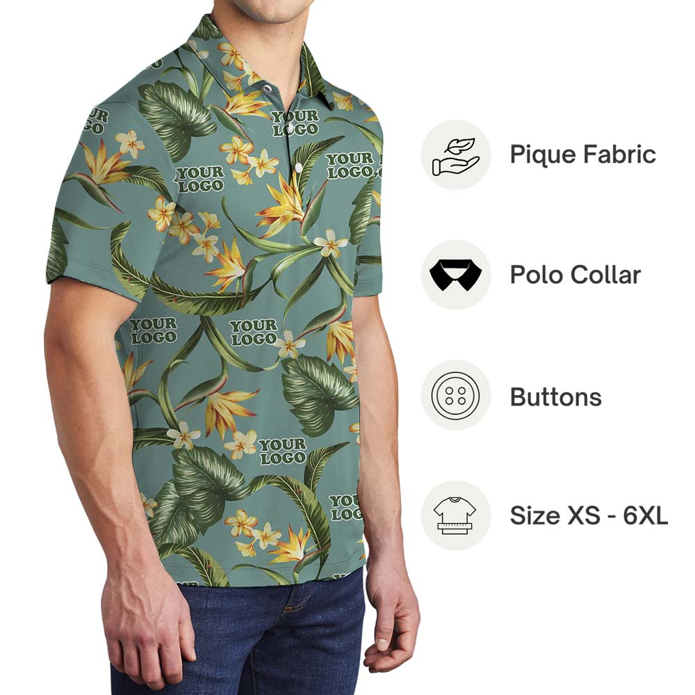 Green Tropical Company Collared Polo Shirt With Custom Logo