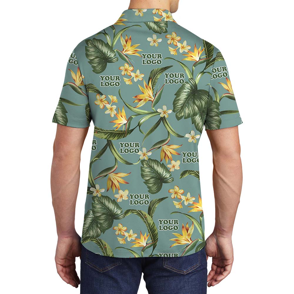 Green Tropical Company Collared Polo Shirt With Custom Logo