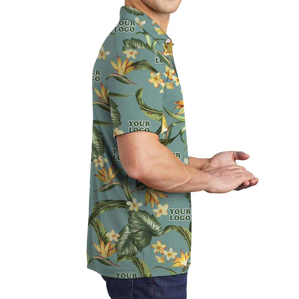 Green Tropical Company Collared Polo Shirt With Custom Logo