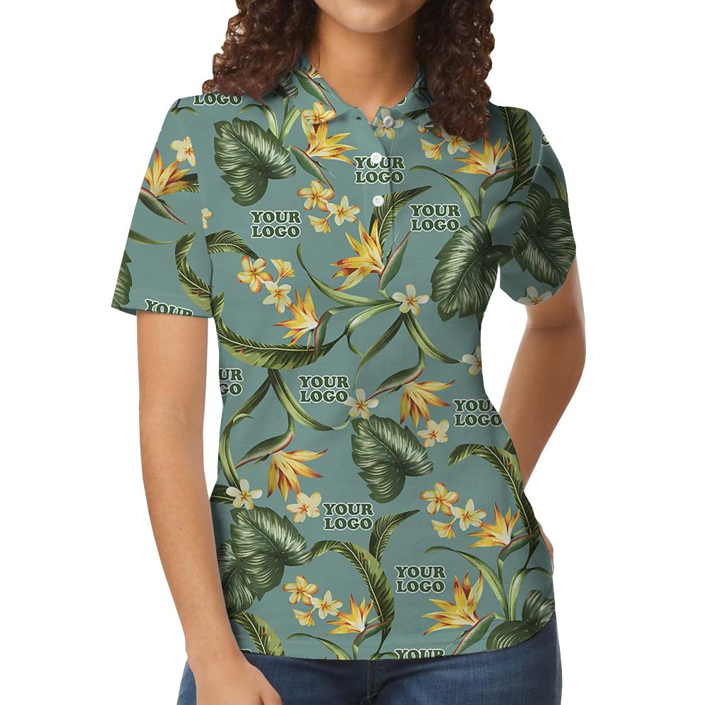 Green Tropical Company Collared Polo Shirt With Custom Logo