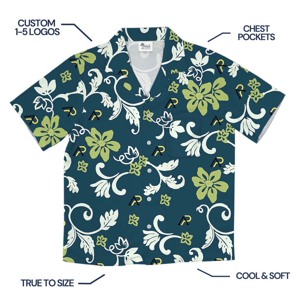 Vintage Tropical Leaf Hawaiian Shirt With Multiple Logos