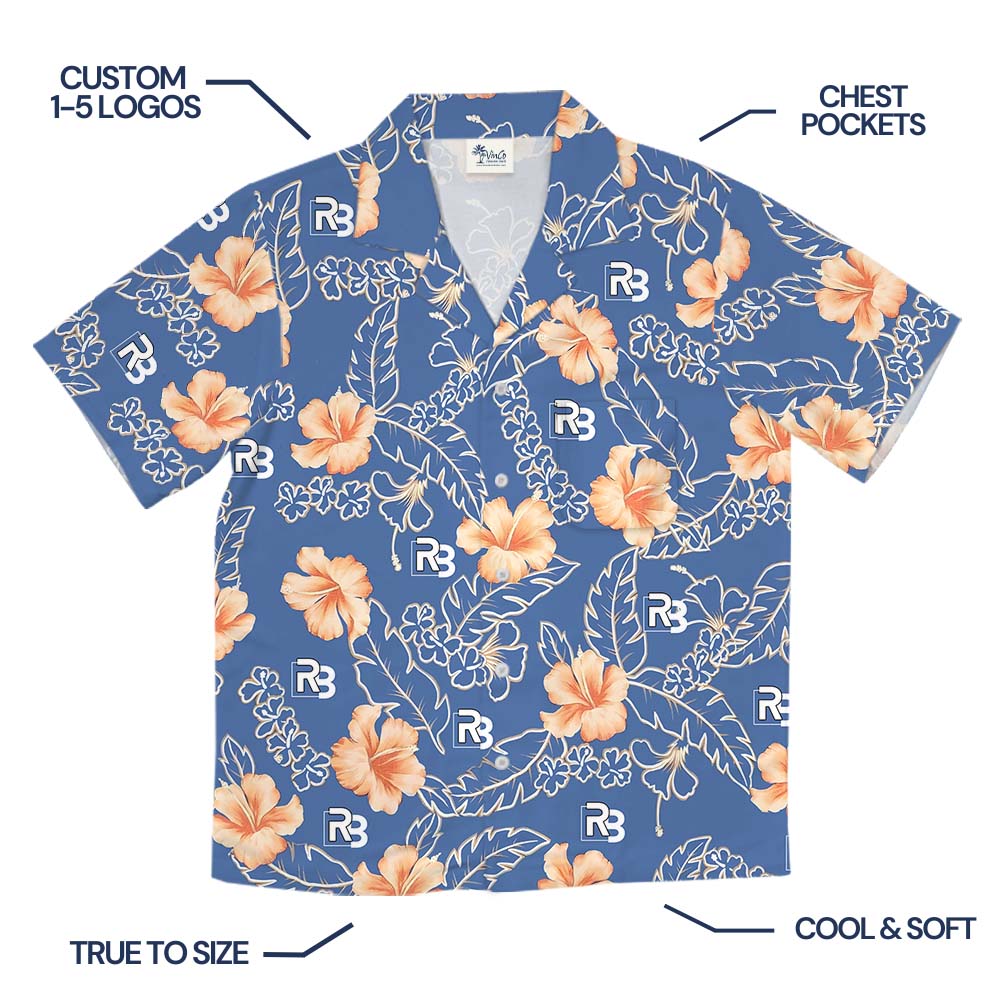 Custom 1-5 Different Logos Blue Hawaiian Shirt