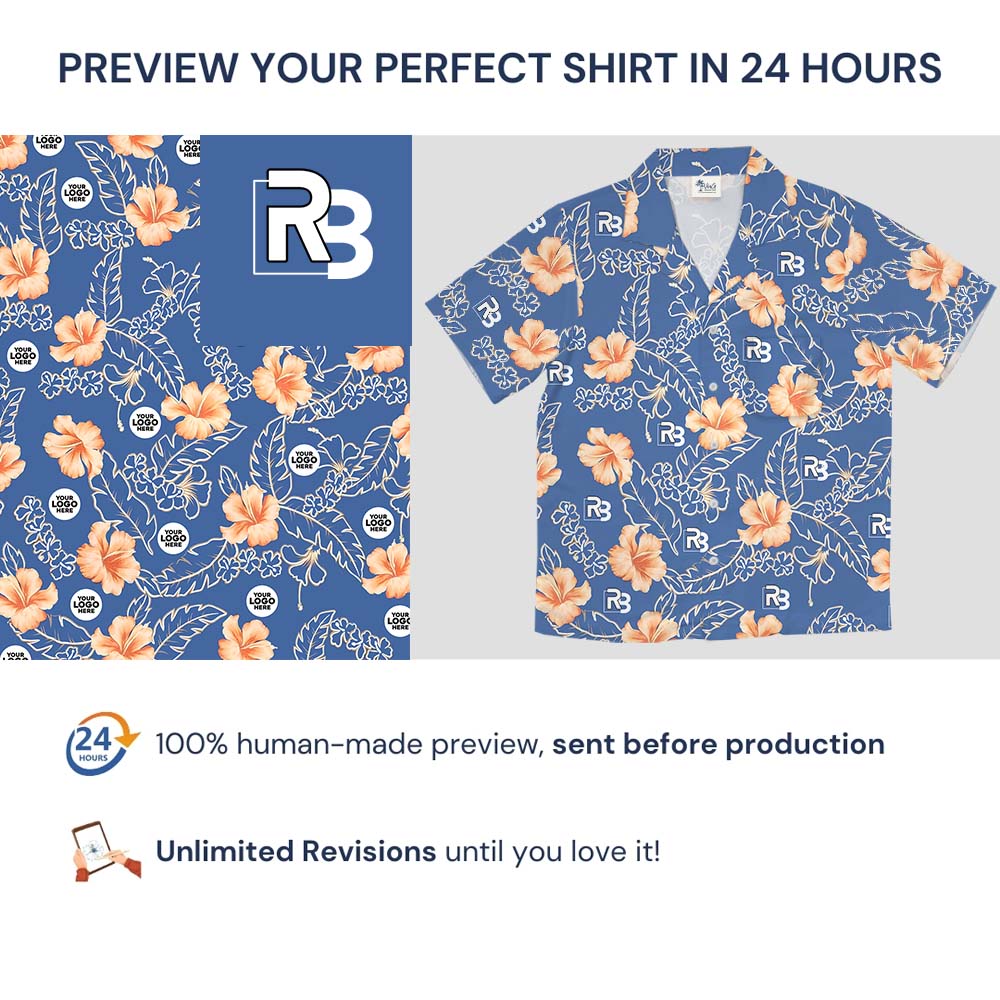 Custom 1-5 Different Logos Blue Hawaiian Shirt