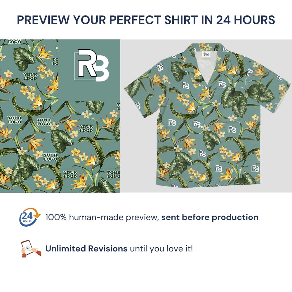Tropical Green Hawaiian Shirt With Customized Logo