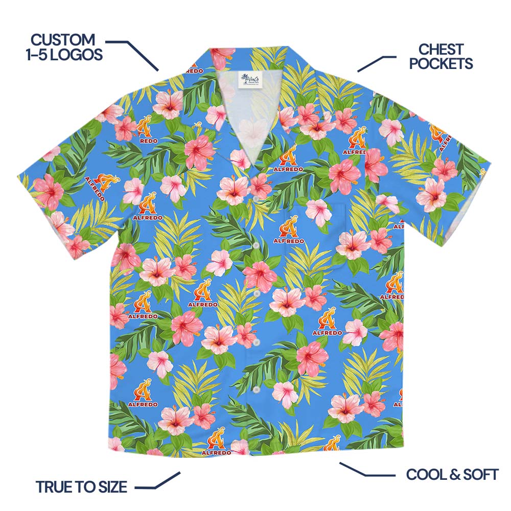 Soft Floral Hawaiian Shirt Blue With Custom Logo