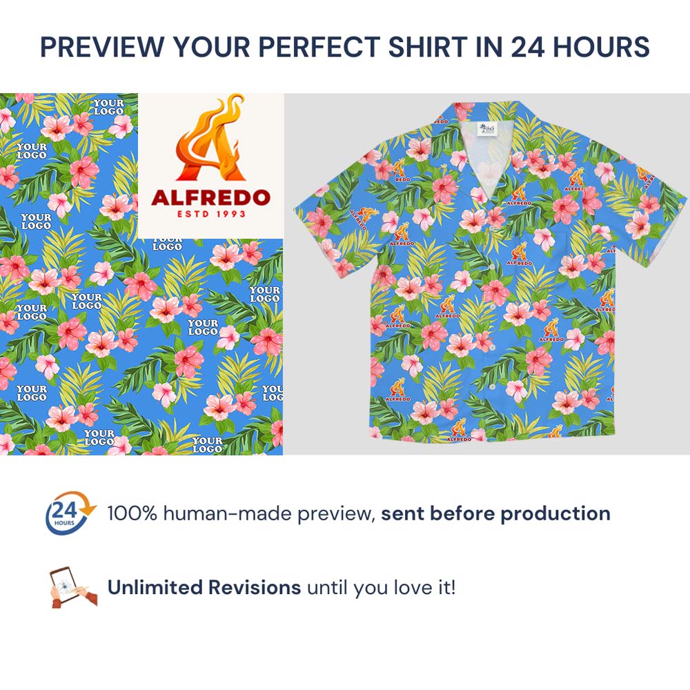 Soft Floral Hawaiian Shirt Blue With Custom Logo