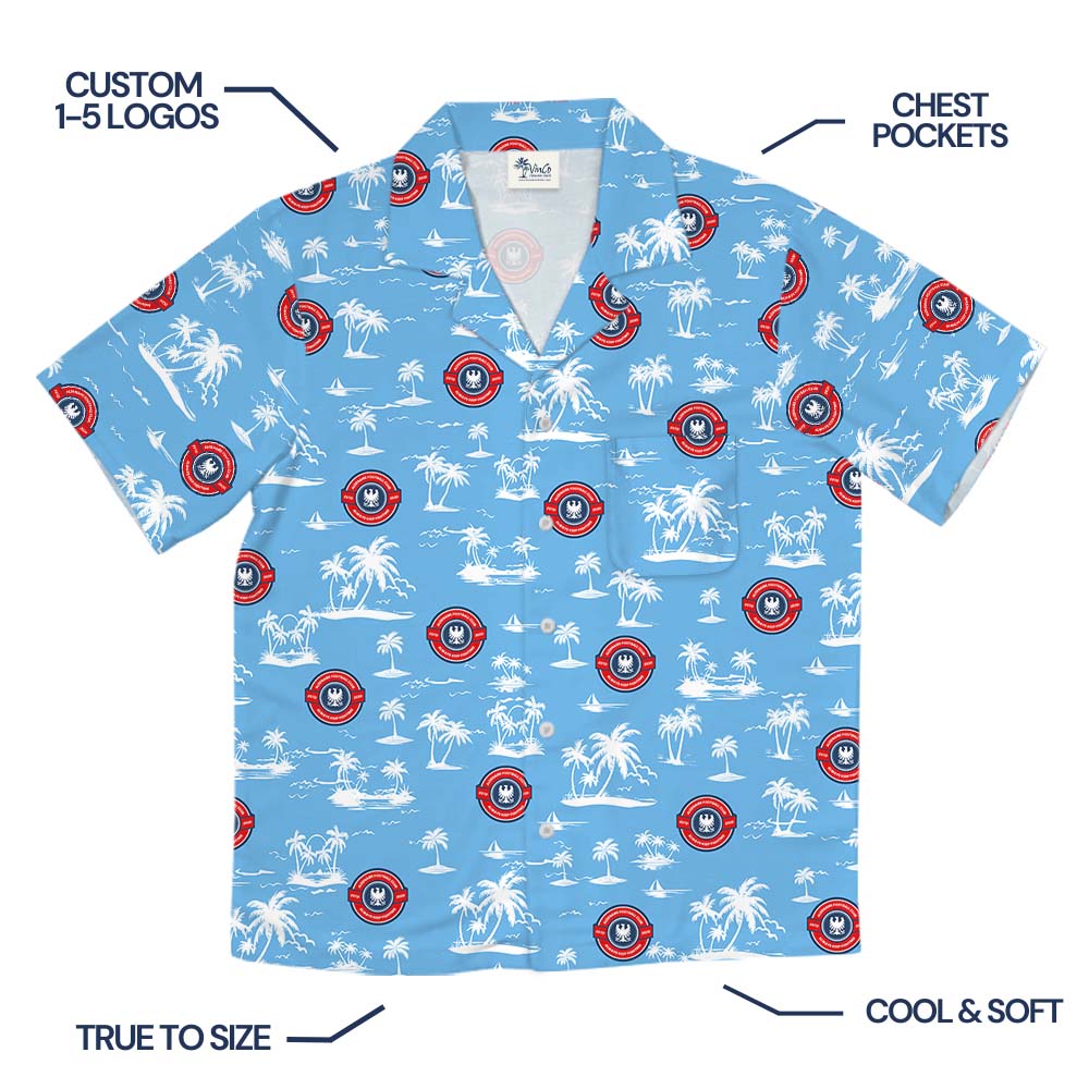 Customized Logo Beach Blue Button Up Shirt