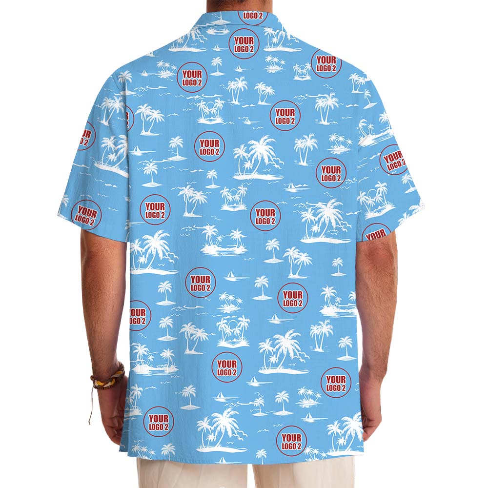 Customized Logo Beach Blue Button Up Shirt