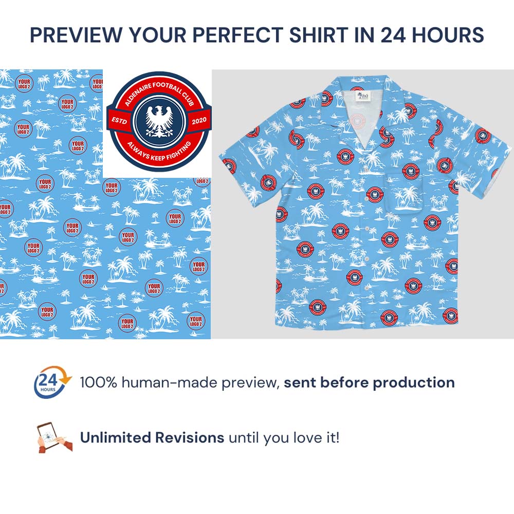 Customized Logo Beach Blue Button Up Shirt