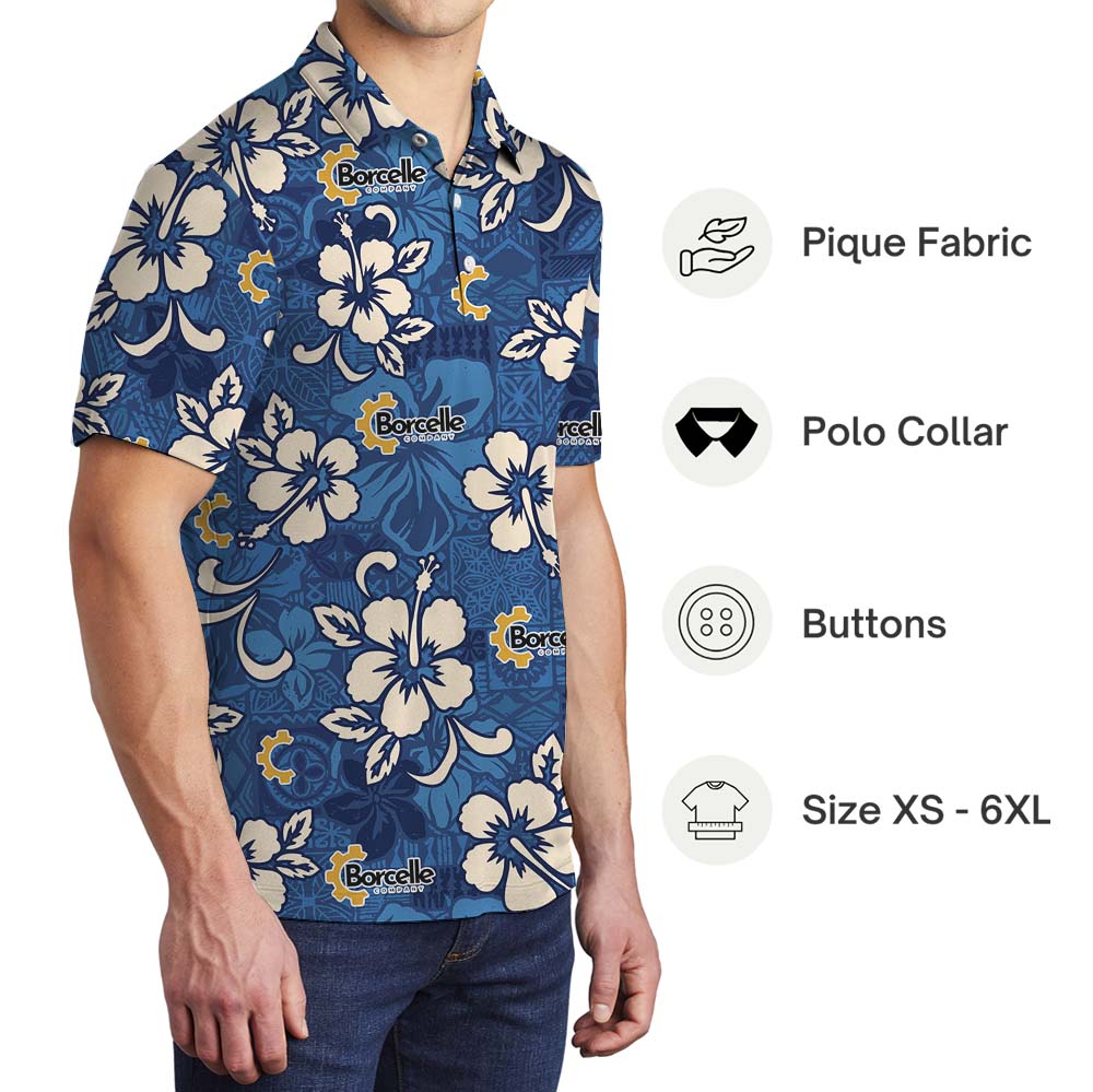 Blue Hibiscus Customized Polo Shirt For Group