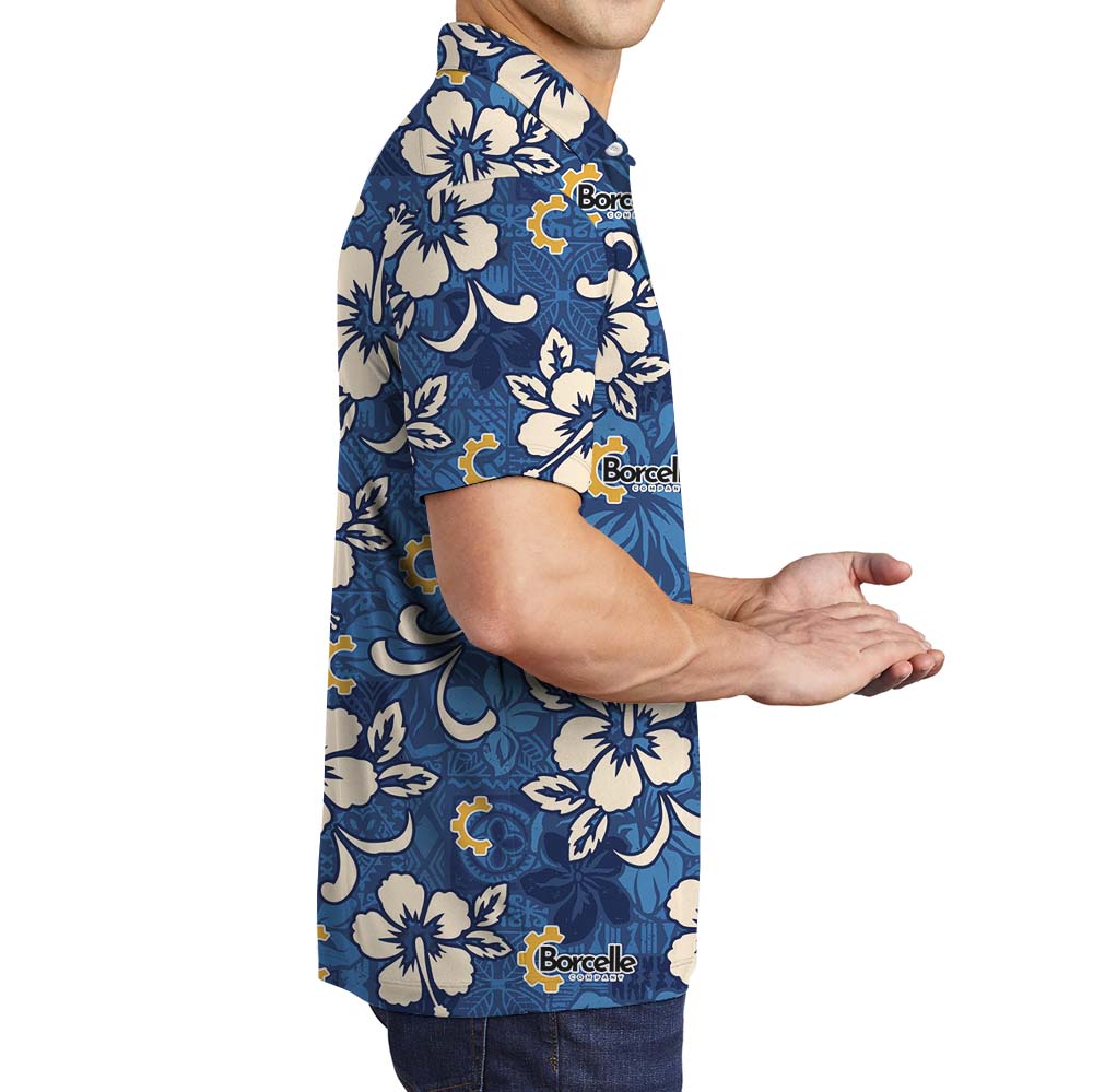 Blue Hibiscus Customized Polo Shirt For Group