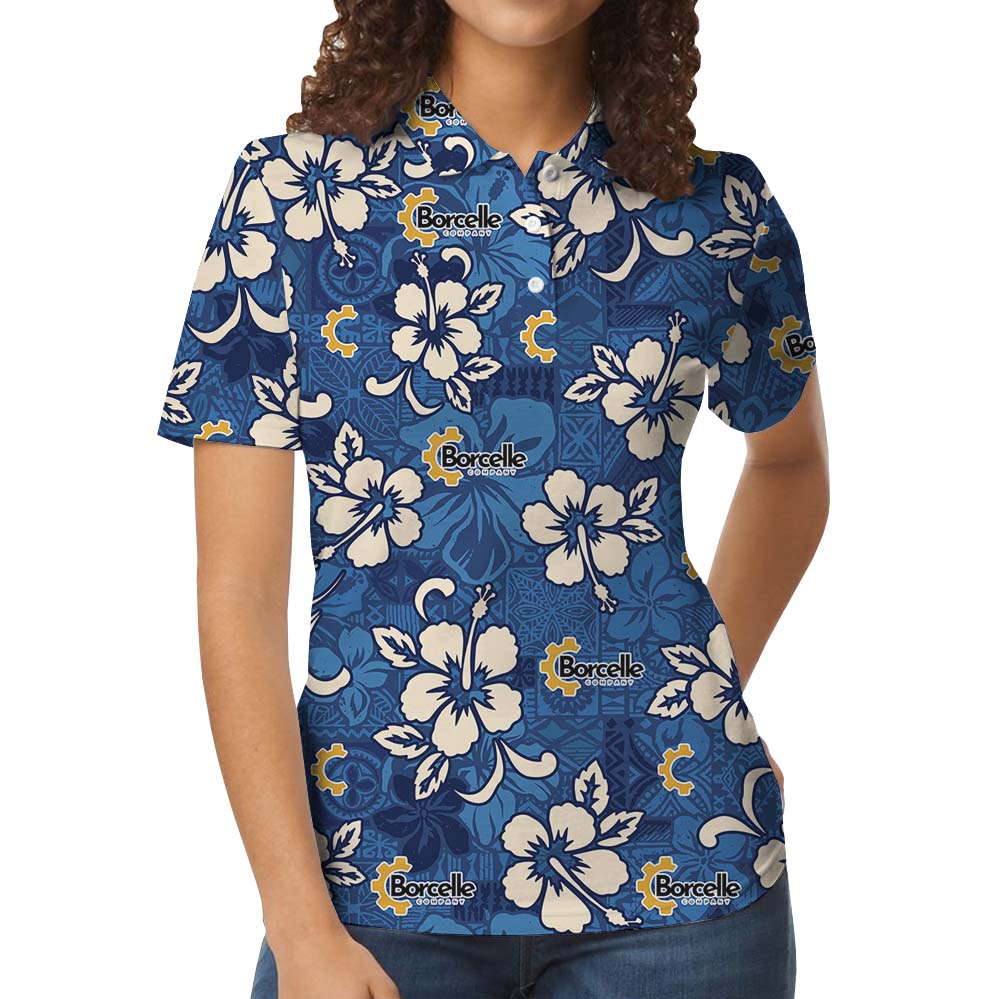 Blue Hibiscus Customized Polo Shirt For Group