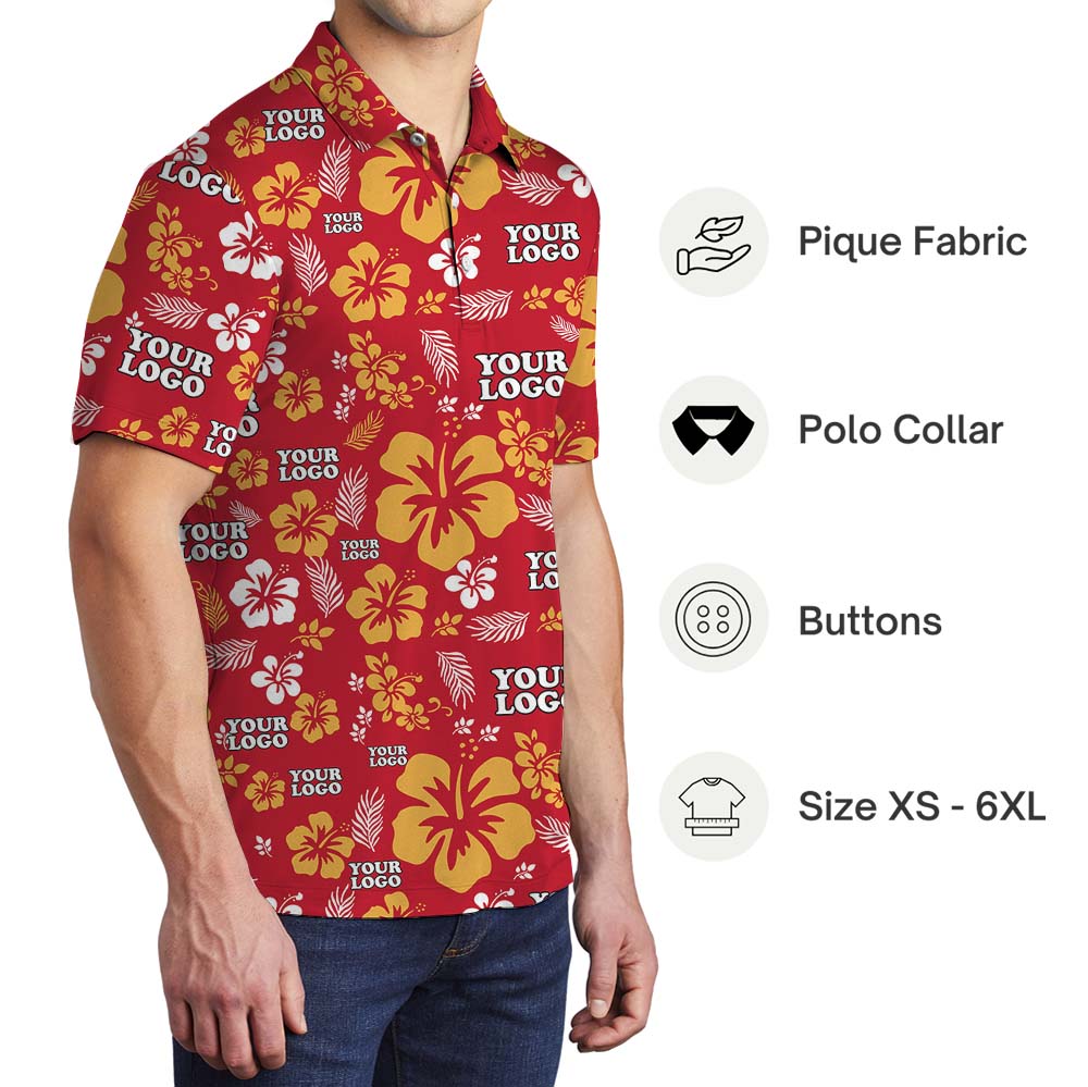Floral Customize Logo Collared Polo Shirt For Men And Women