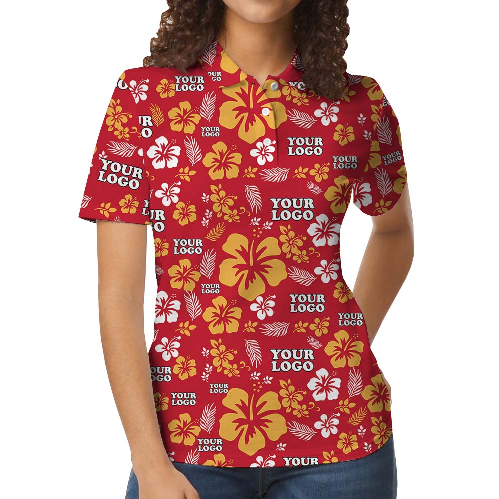 Floral Customize Logo Collared Polo Shirt For Men And Women