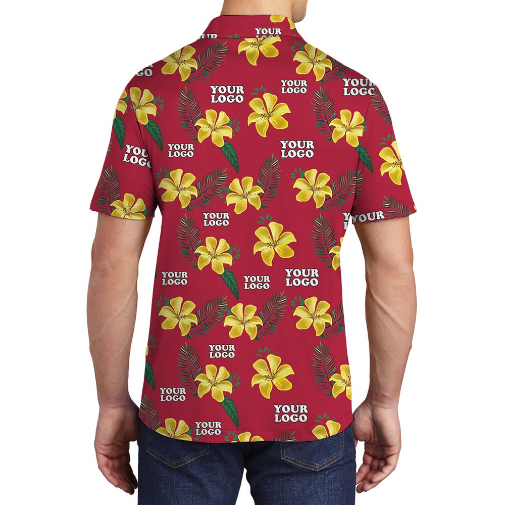 Yellow And Red Floral Custom Logo Collared Polo Shirt