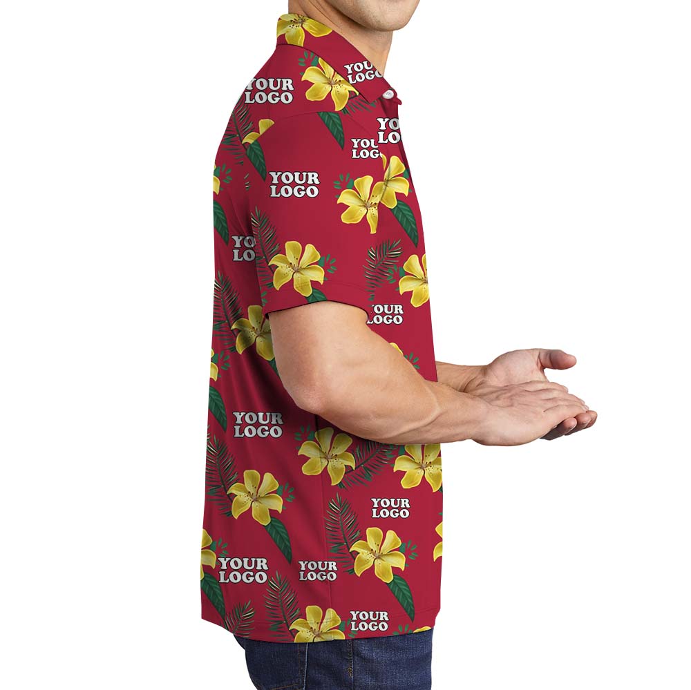 Yellow And Red Floral Custom Logo Collared Polo Shirt