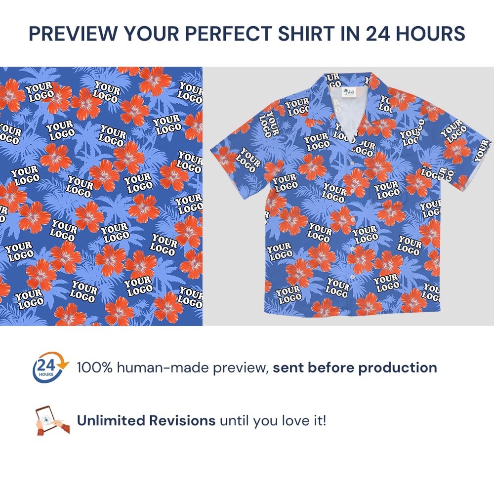 Blue Custom Corporate Hawaiian Shirt Company Logo