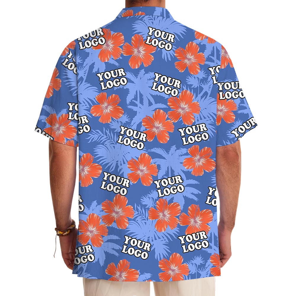 Blue Custom Corporate Hawaiian Shirt Company Logo