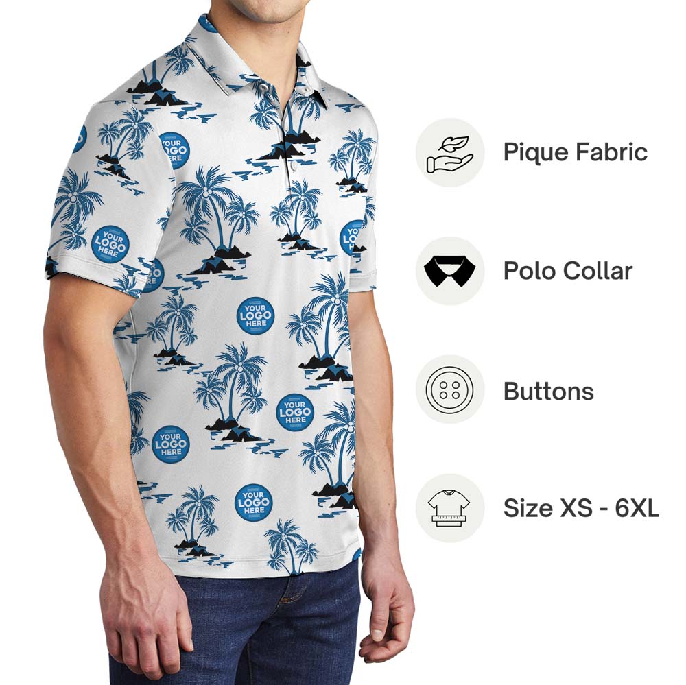Personalized Logo Collared Polo Shirt With Palm Tree